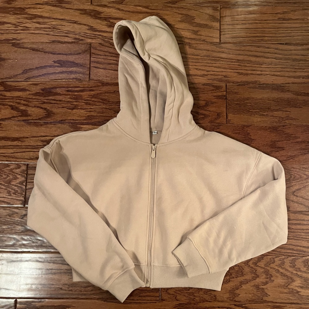 Tan Cropped Hoodie Size Small